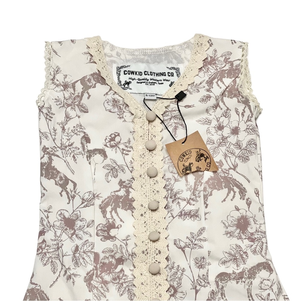 (NWT) BEAUTIFUL Cowkid Western Day Dream Dress - Cream & Brown | Baby 6-12 MTH - Picture 2 of 6